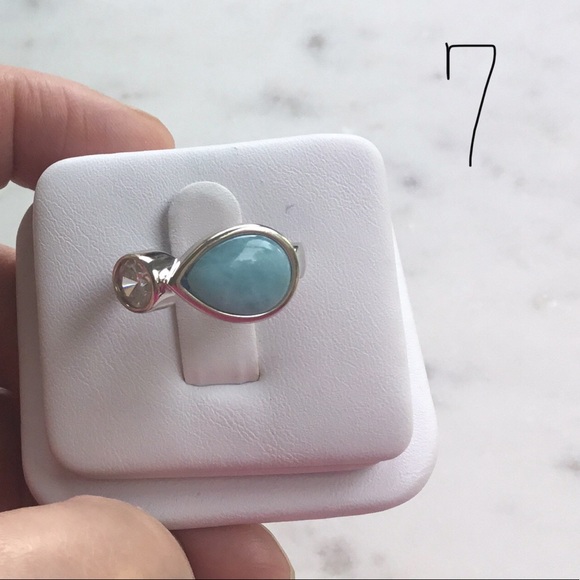 Natural Larimar & Cz Ring - Picture 4 of 14